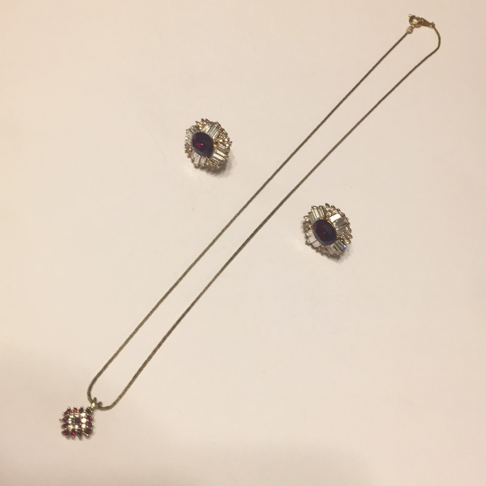 Gold necklace & Earrings with Ruby CZ Stones